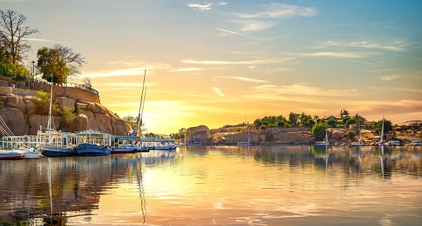 The view of Cairo during the sunrise near the Nile River