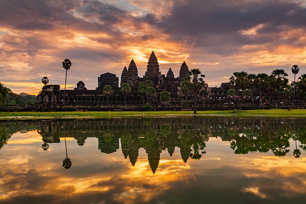 The beautiful view on a sunset near Angkor Wat in Cambodia